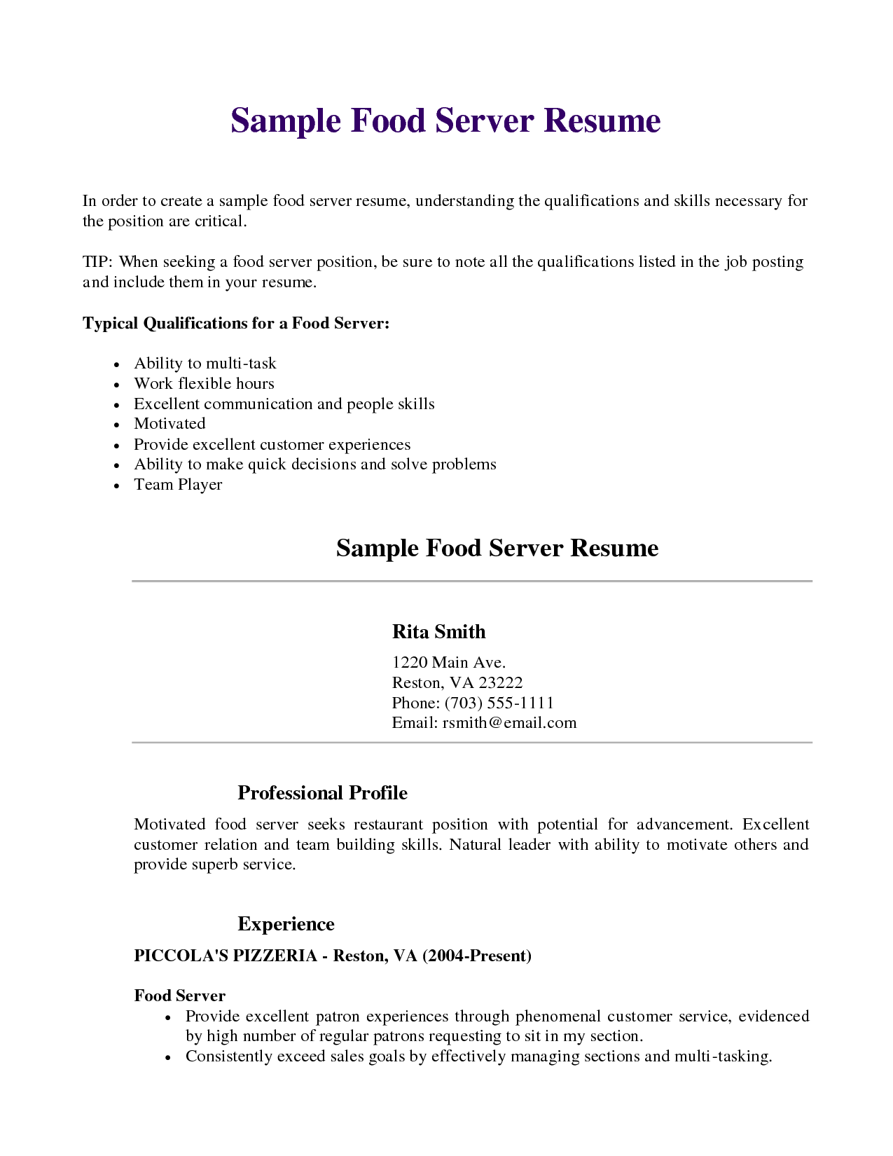 Resume Objective Server Resume Skills Waitress Food Server Resume Skills Examples Server . food server resume ...