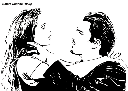 「恋人までの距離」のイラスト（イーサン・ホークとジュリー・デルピー）