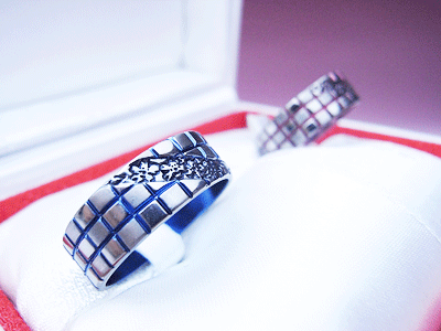 チタン　結婚指輪　ブルー